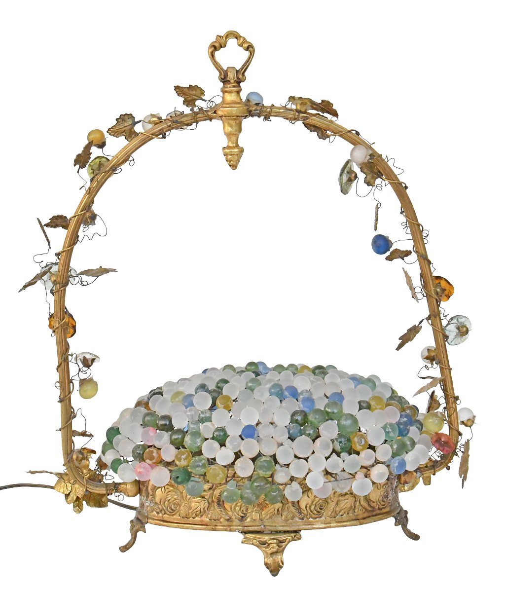 Cesare Toso Table Lamp In The Shape Of A Basket Filled With Murano Glass Grape Bunches-photo-3