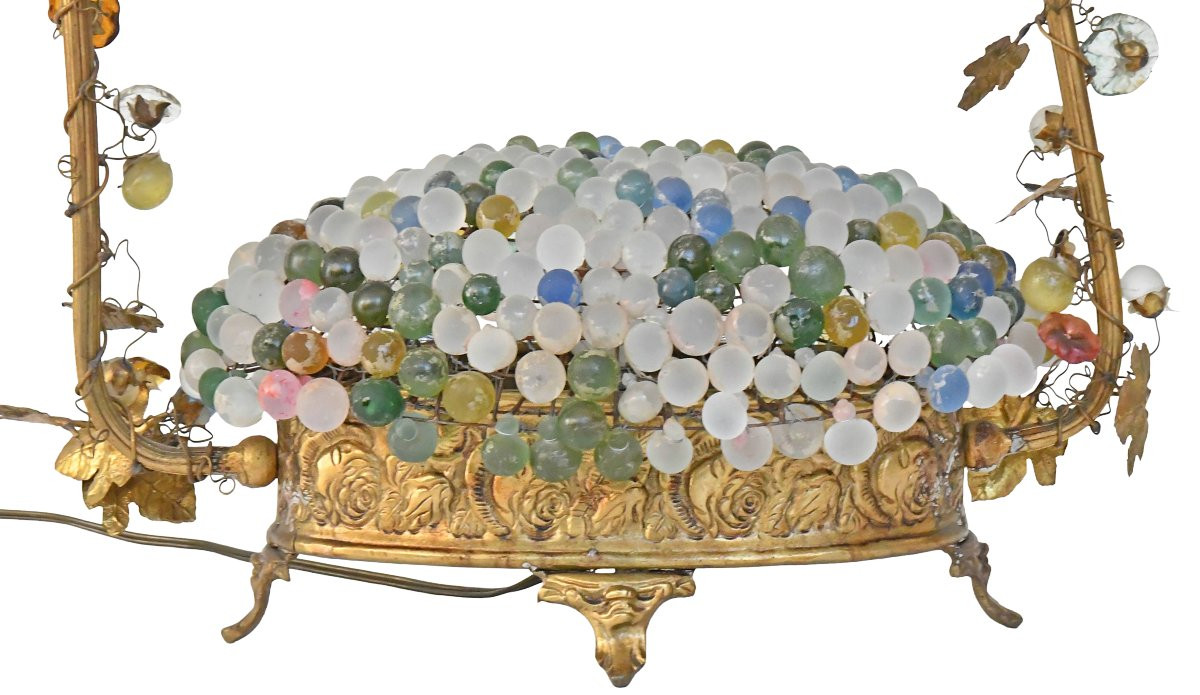 Cesare Toso Table Lamp In The Shape Of A Basket Filled With Murano Glass Grape Bunches-photo-4