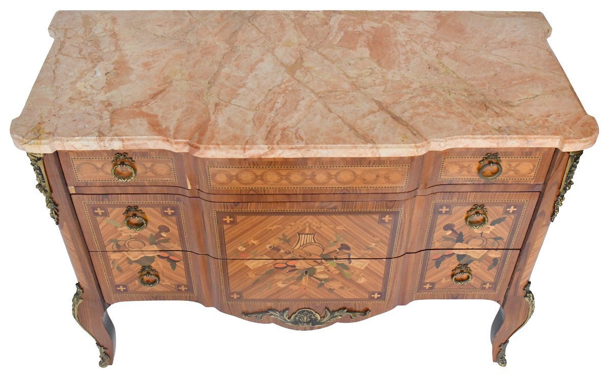 Transition Style Marquetry Chest Of Drawers -photo-2
