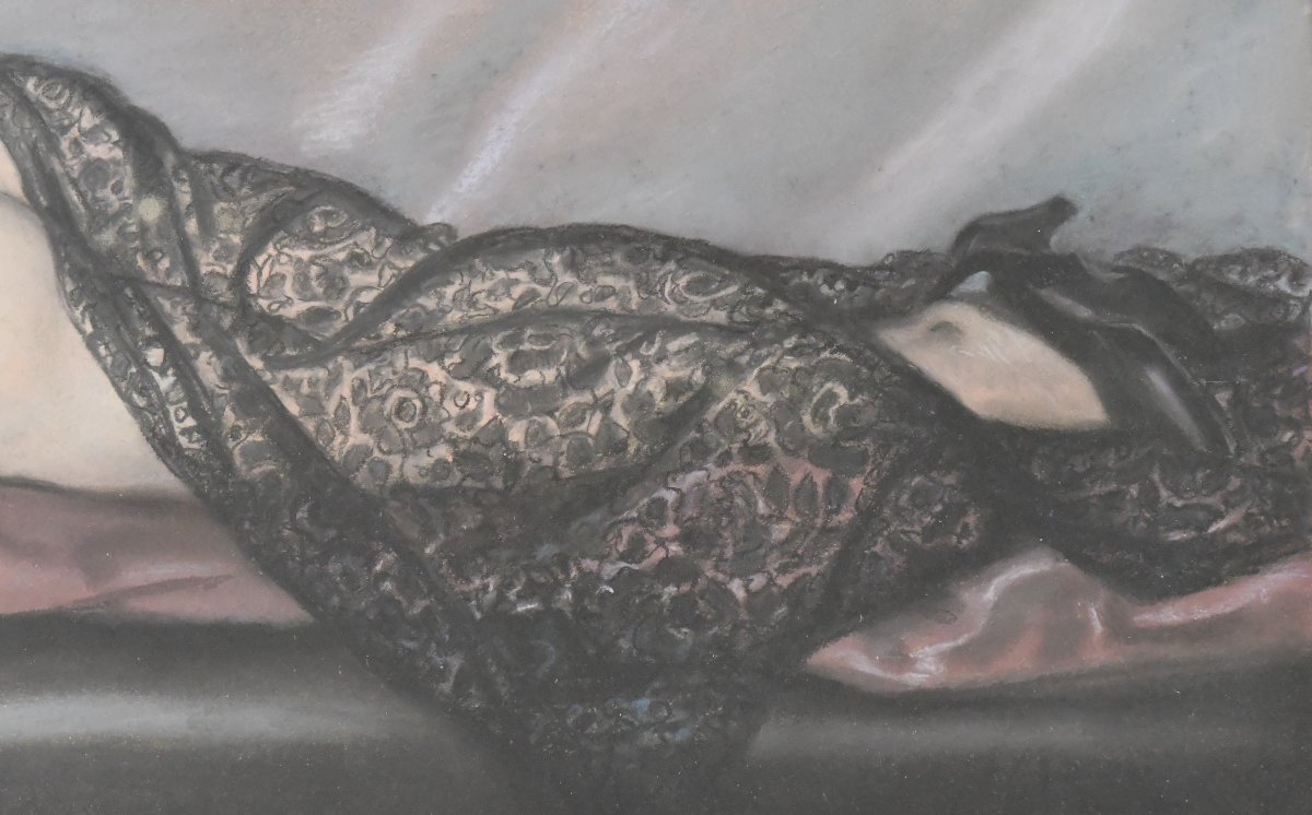 Julien Jacques Leclerc (1887-1972) "nude In Black Lace" Pastel -photo-3
