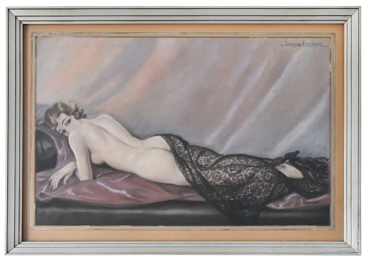 Julien Jacques Leclerc (1887-1972) "nude In Black Lace" Pastel 