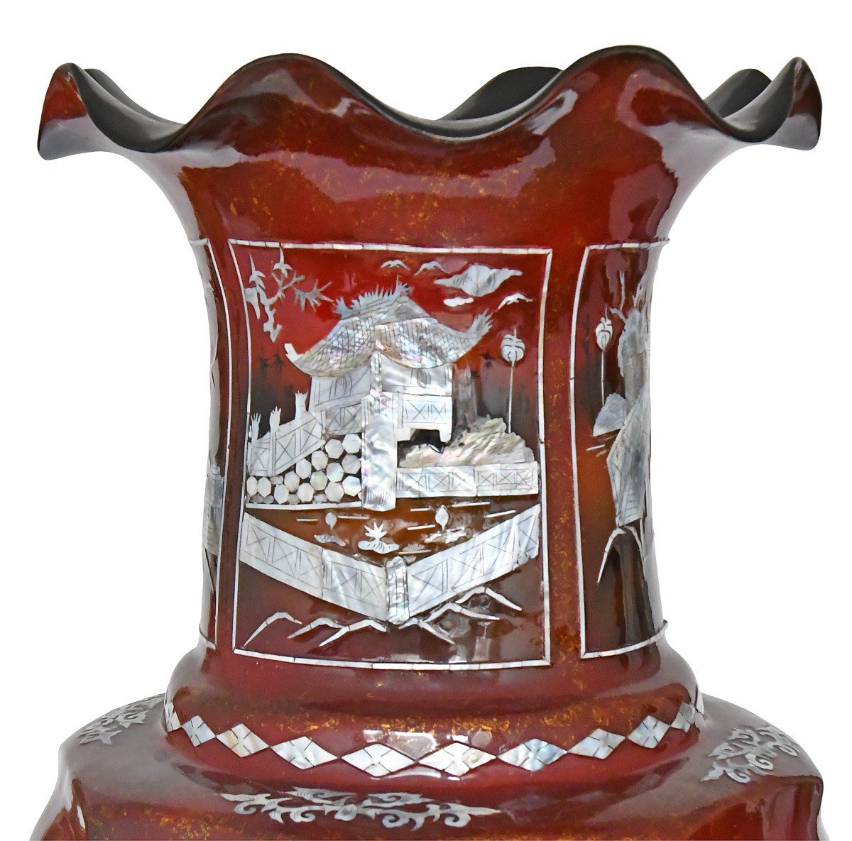 Important Chinese Vase Made Of Papier-mâché, Fiber, And Mother-of-pearl Marquetry-photo-2