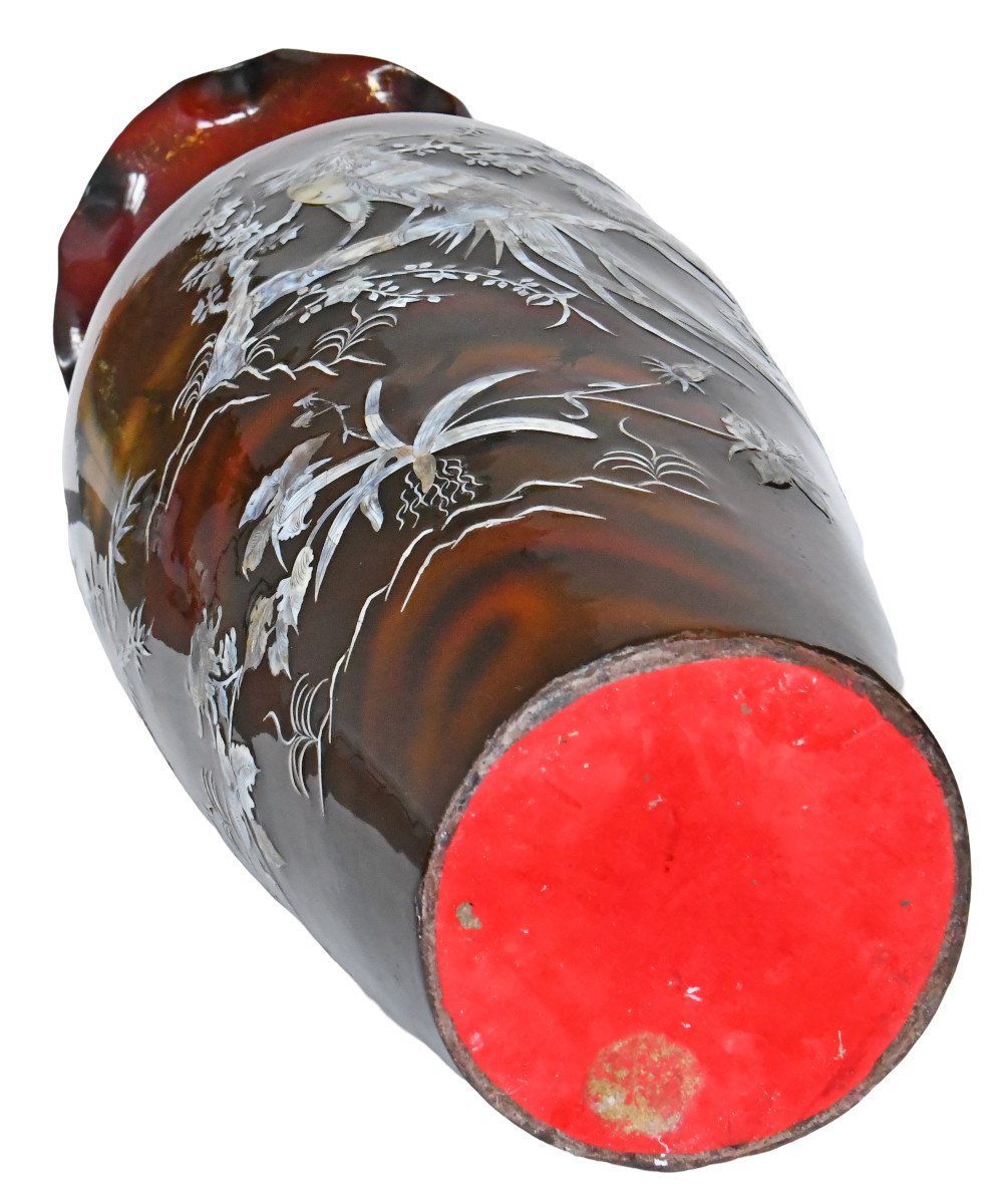 Important Chinese Vase Made Of Papier-mâché, Fiber, And Mother-of-pearl Marquetry-photo-8