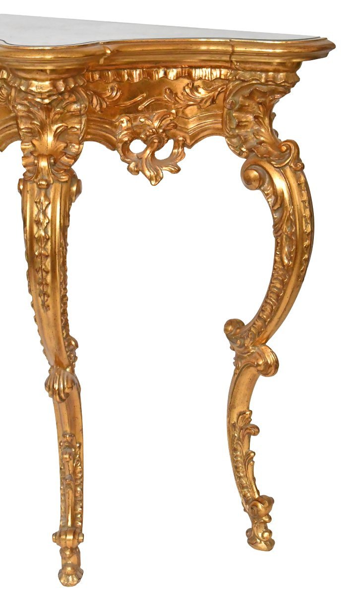 Console avec miroir en bois doré de style Rocaille -photo-2