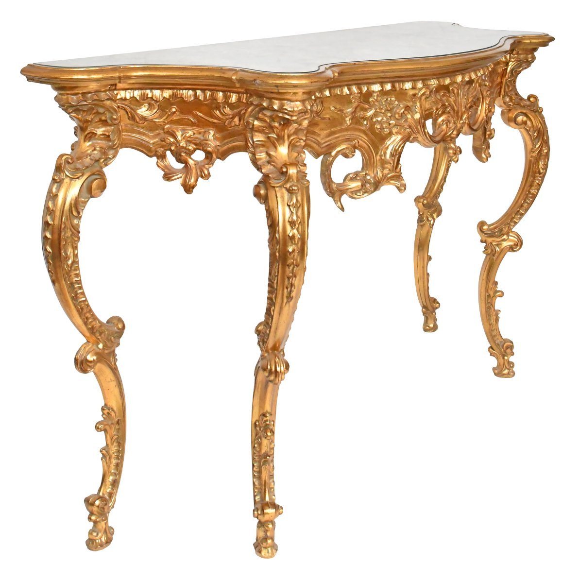Console avec miroir en bois doré de style Rocaille -photo-1