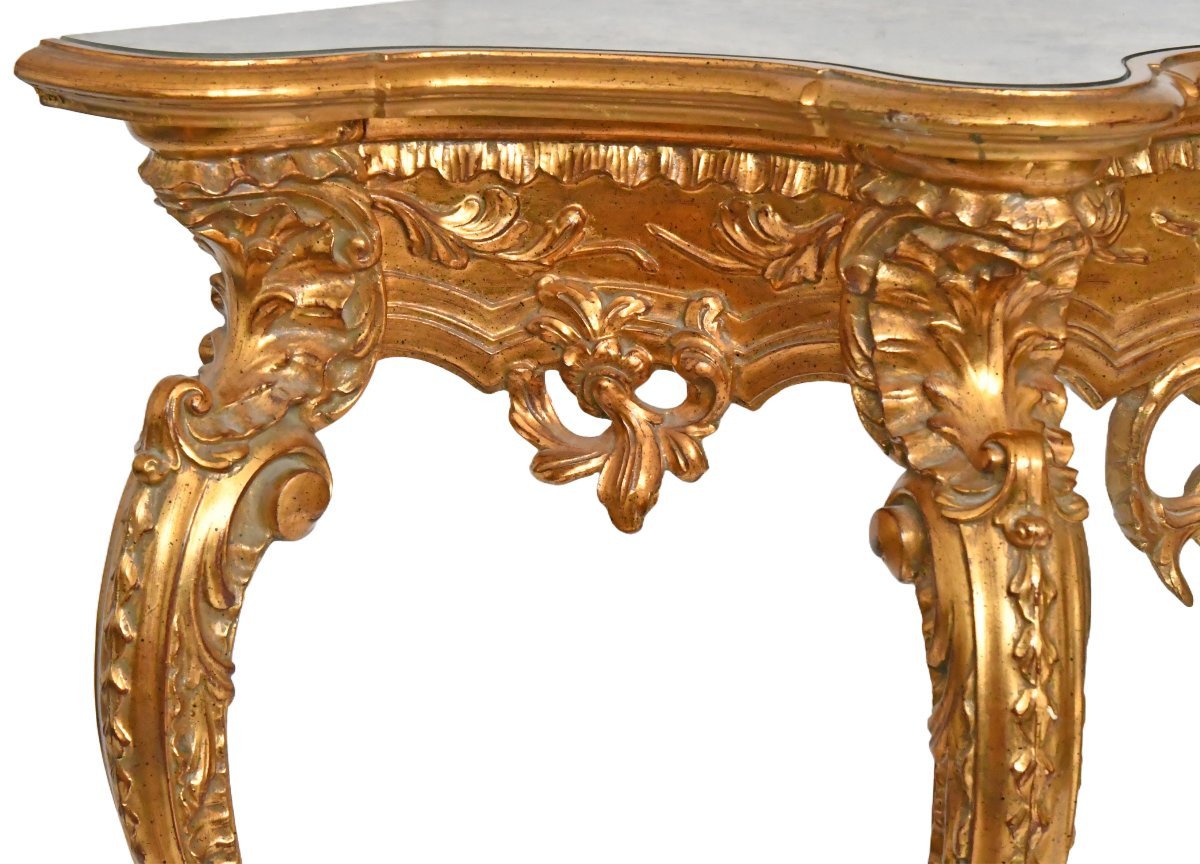 Console avec miroir en bois doré de style Rocaille -photo-3