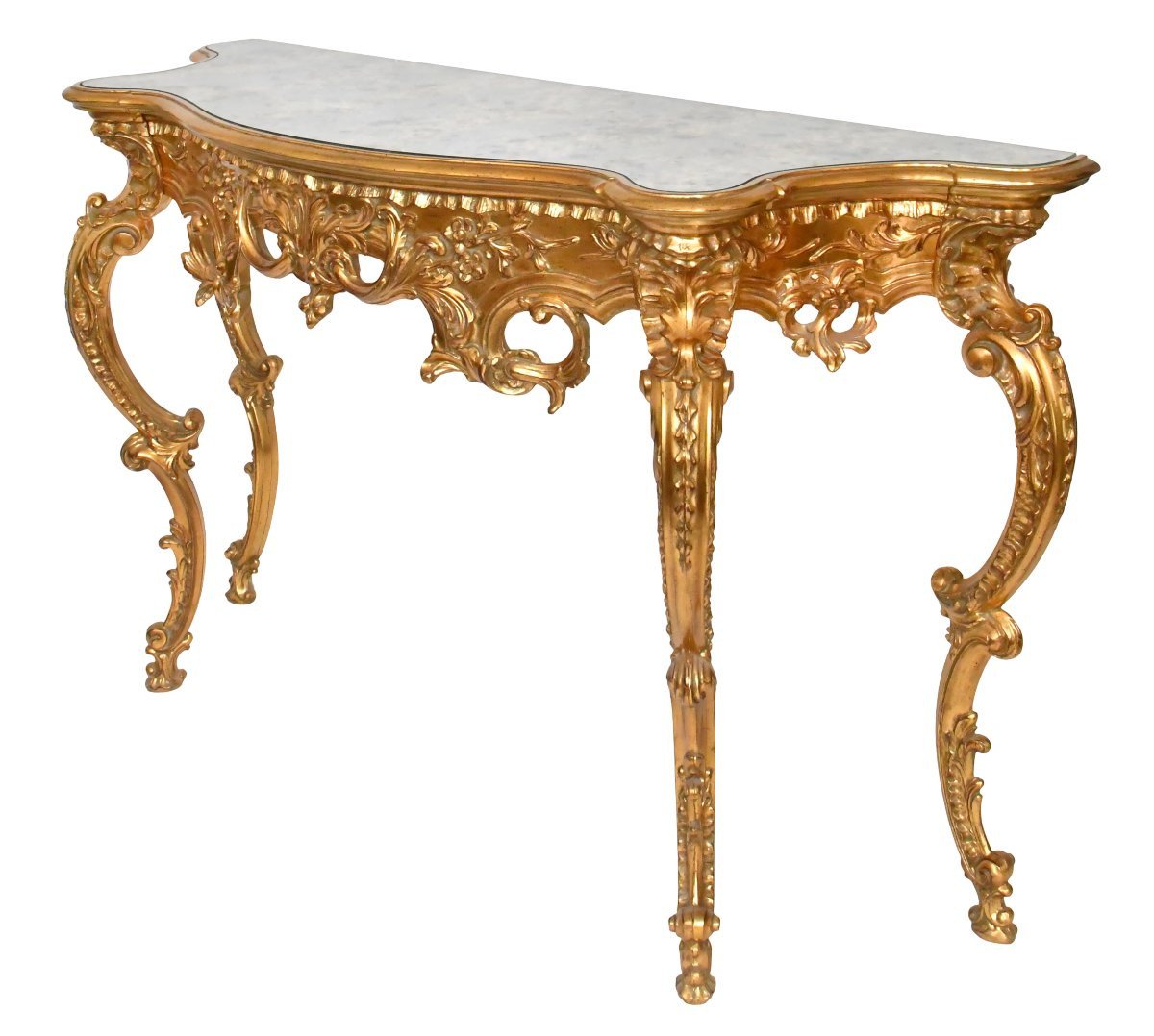 Console avec miroir en bois doré de style Rocaille -photo-4