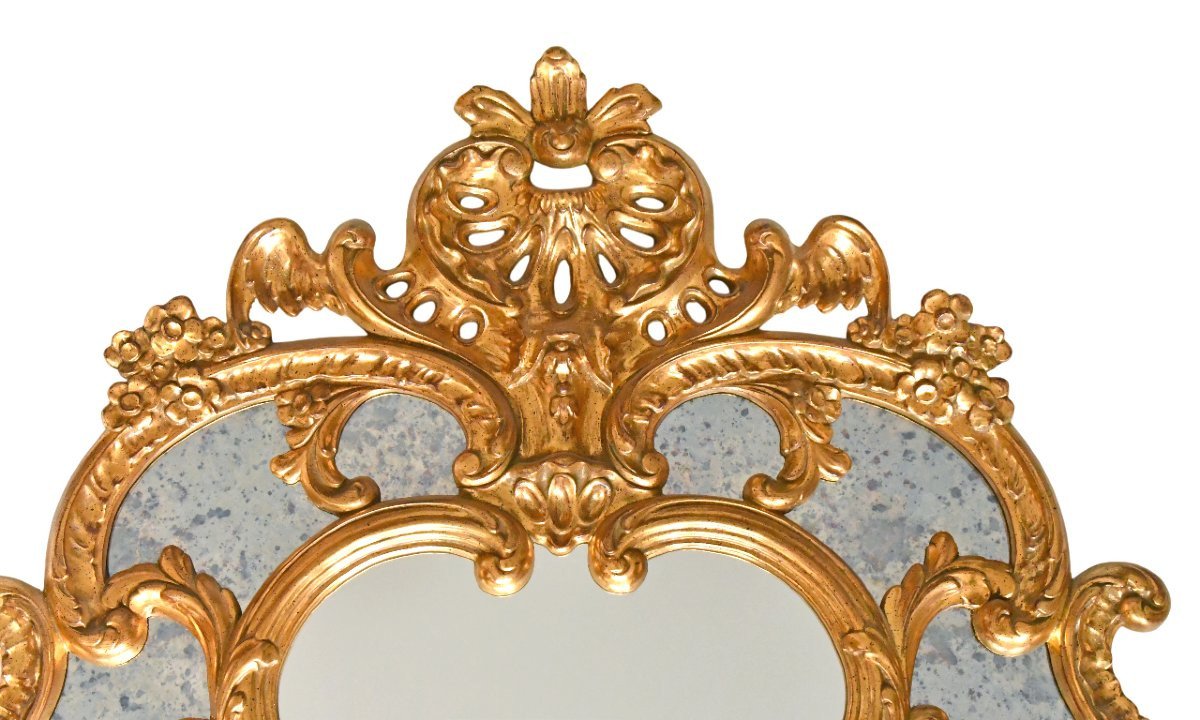 Console avec miroir en bois doré de style Rocaille -photo-6