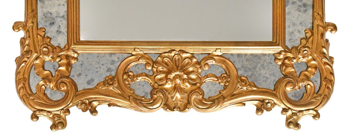 Console avec miroir en bois doré de style Rocaille -photo-7