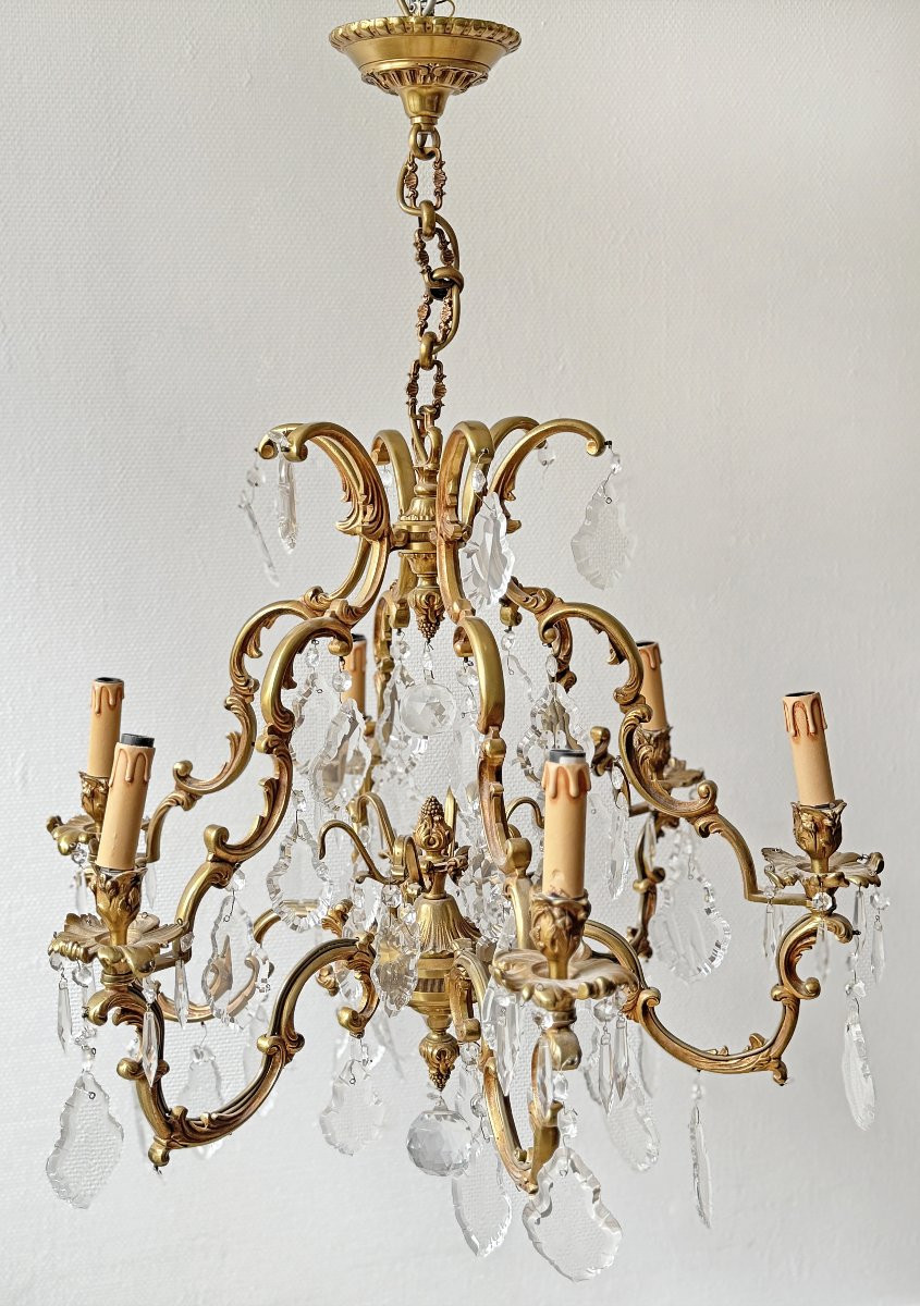 Lustre cage de style Louis XV en bronze doré à 6 bras de lumières-photo-2