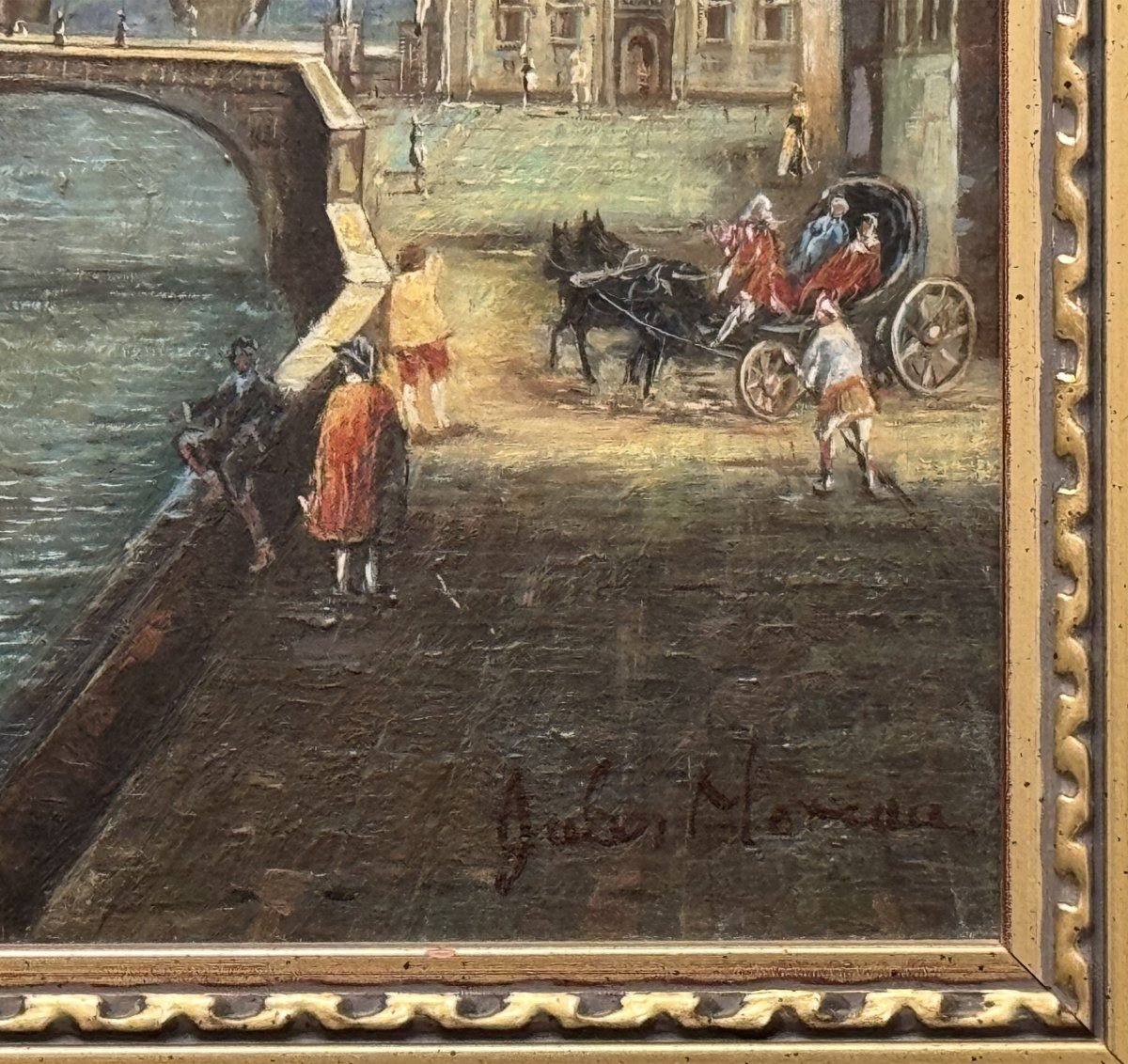 Huile sur panneau "L'Arno à l'pont Santa Trinita" d'après Giuseppe Zocchi-photo-1
