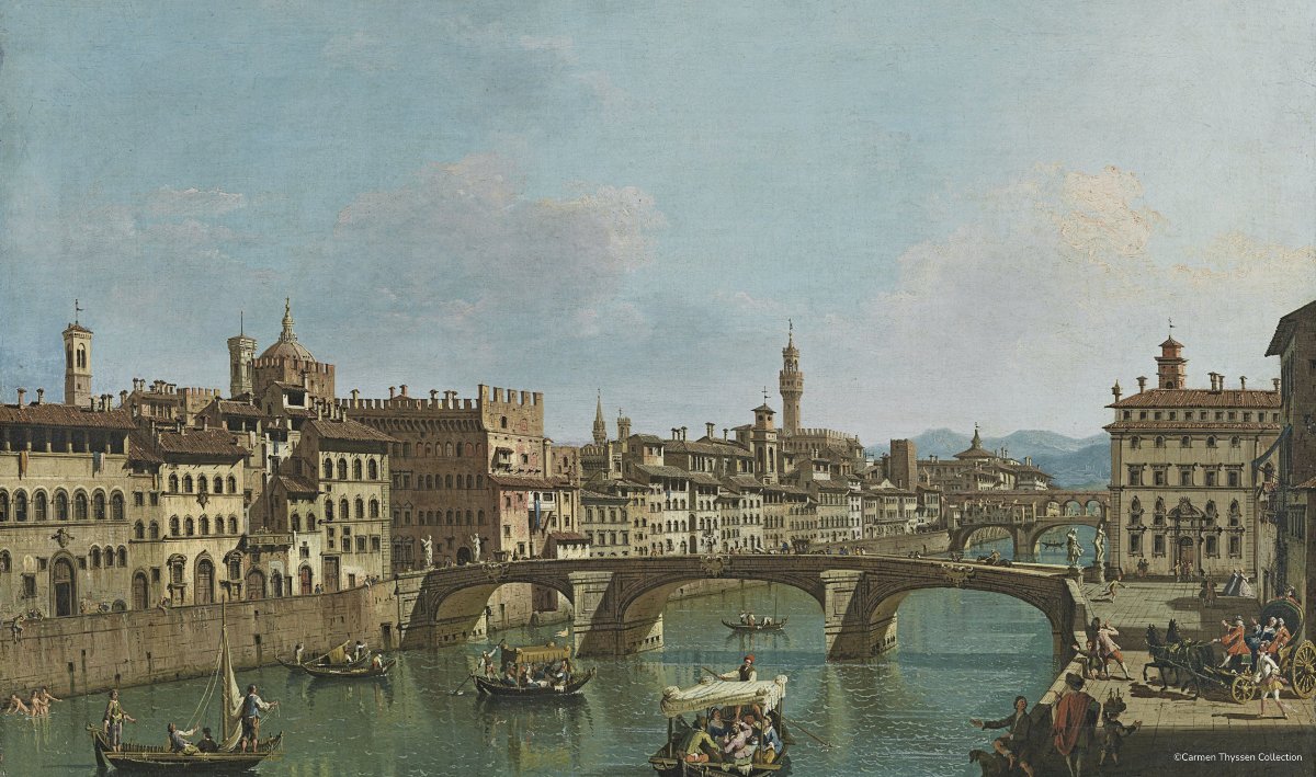 Huile sur panneau "L'Arno à l'pont Santa Trinita" d'après Giuseppe Zocchi-photo-3