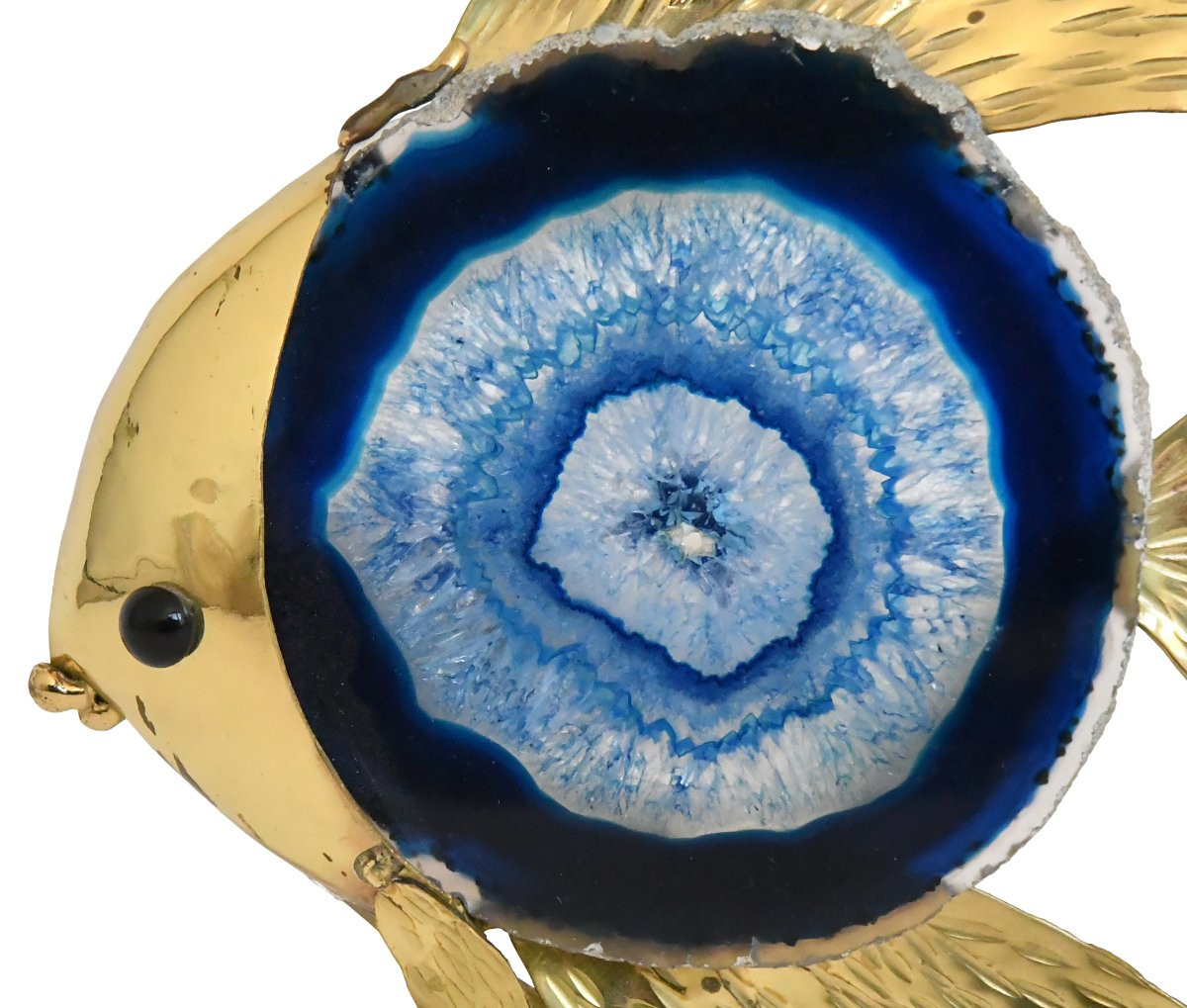 Angelfish Sculpture In Gilded Metal And Blue Agate Mounted As A Lamp -photo-2