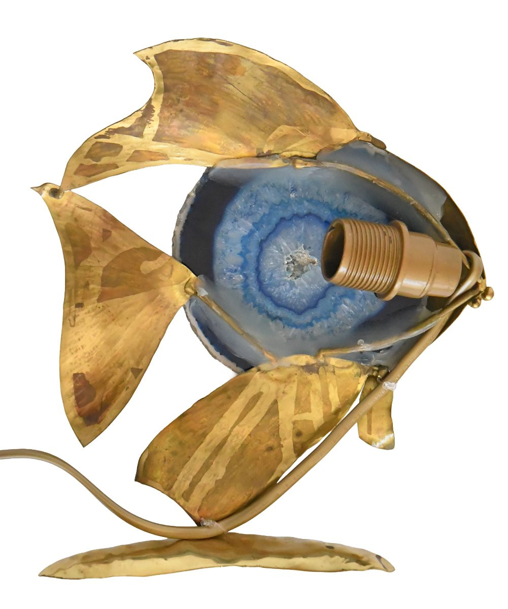 Angelfish Sculpture In Gilded Metal And Blue Agate Mounted As A Lamp -photo-4