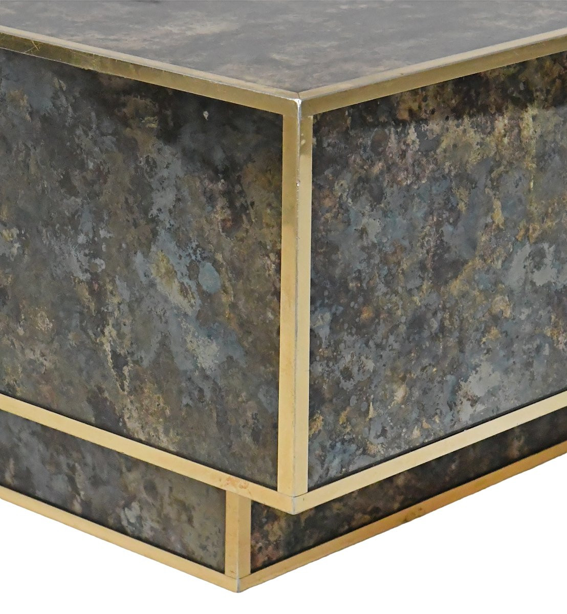 Vintage Coffee Table In Marbled Glass With "solar Eruption" Decor -photo-2