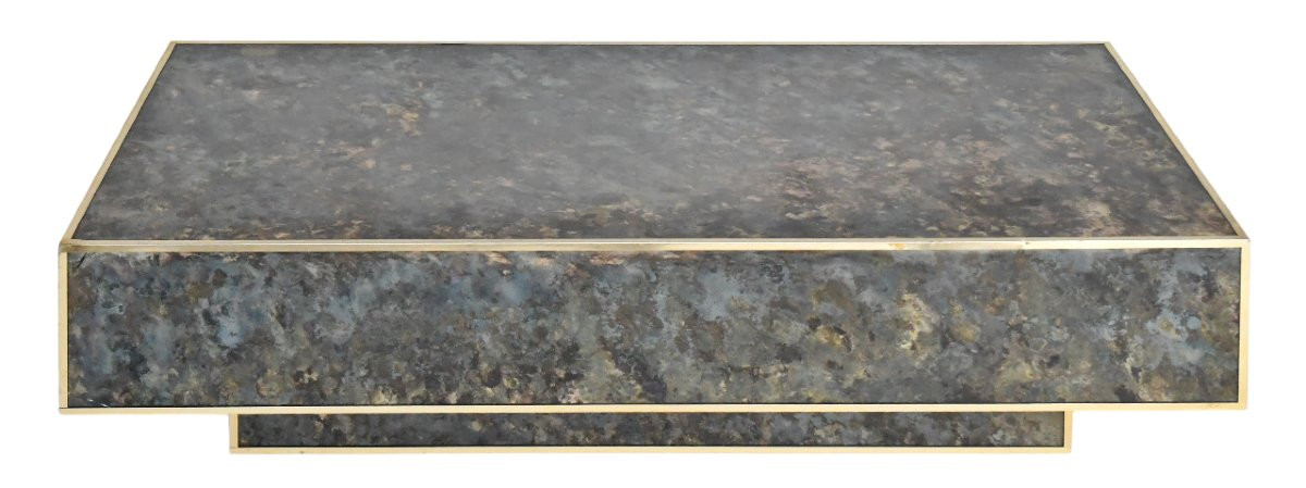 Vintage Coffee Table In Marbled Glass With "solar Eruption" Decor -photo-4