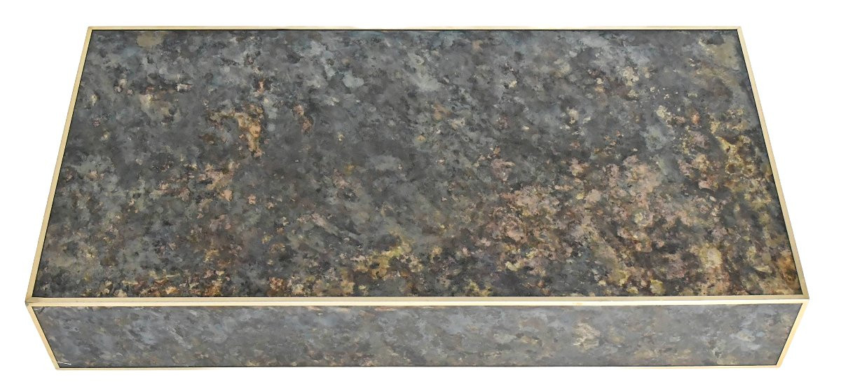 Vintage Coffee Table In Marbled Glass With "solar Eruption" Decor -photo-1