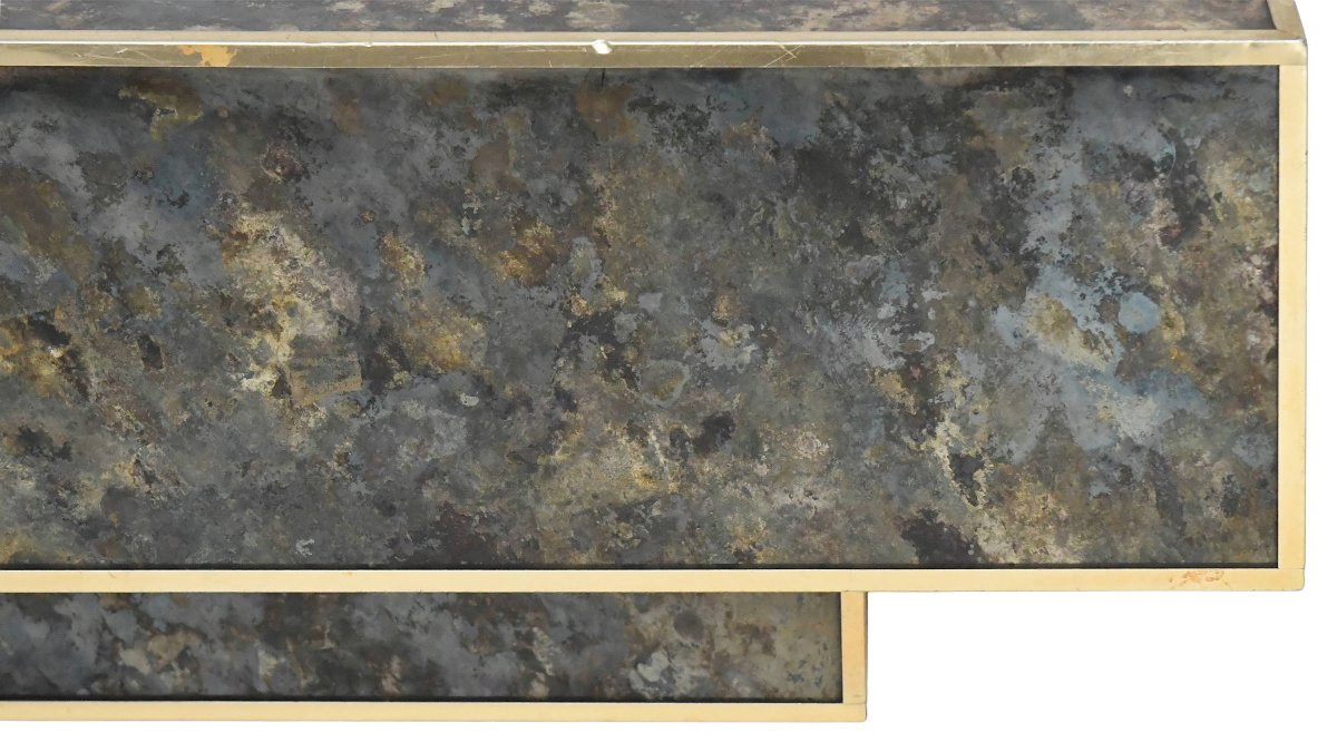 Vintage Coffee Table In Marbled Glass With "solar Eruption" Decor -photo-2