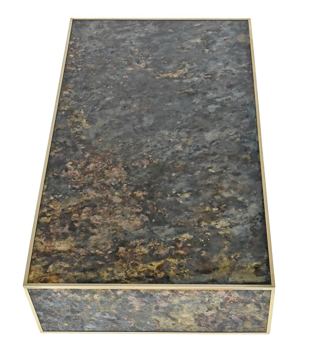 Vintage Coffee Table In Marbled Glass With "solar Eruption" Decor -photo-4