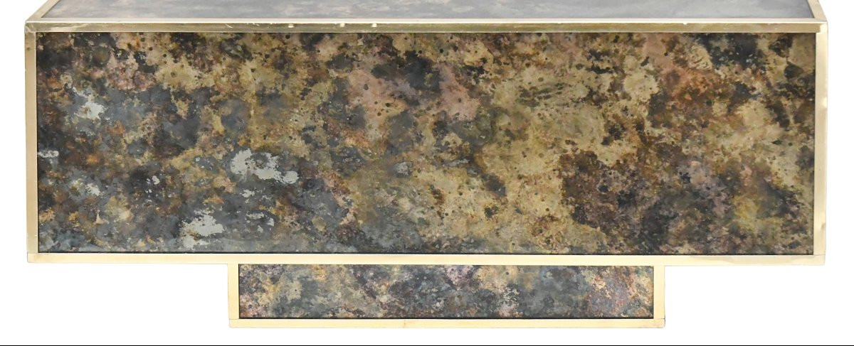 Vintage Coffee Table In Marbled Glass With "solar Eruption" Decor -photo-5