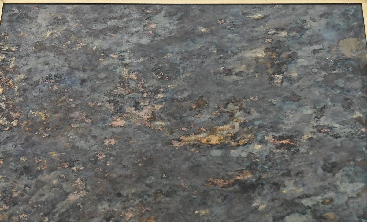 Vintage Coffee Table In Marbled Glass With "solar Eruption" Decor -photo-6