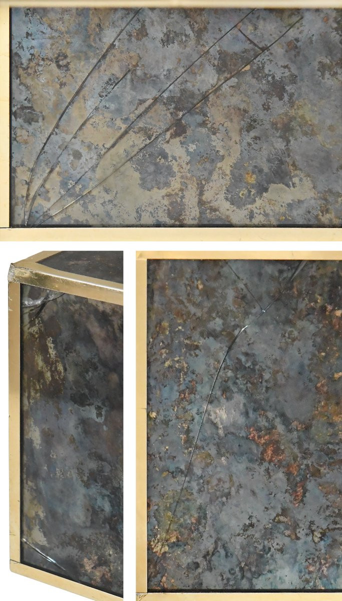 Vintage Coffee Table In Marbled Glass With "solar Eruption" Decor -photo-7