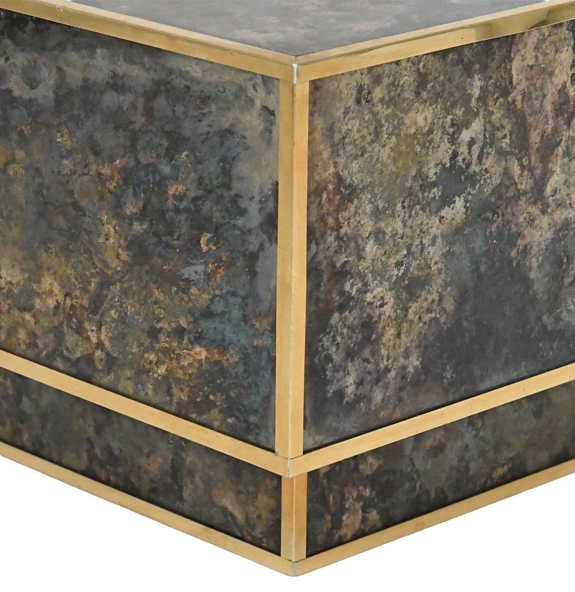 Square Coffee Table In Marbled Glass With "solar Eruption" Decor -photo-2