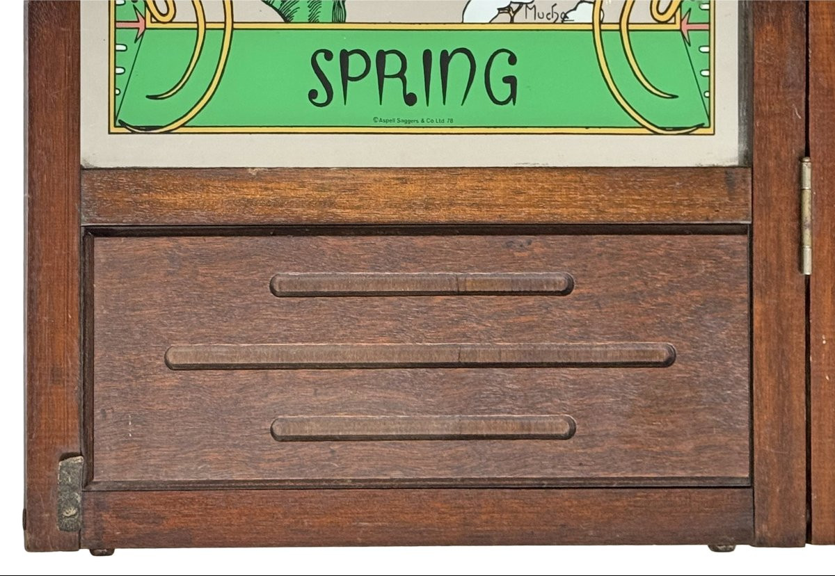 Paravent à décor de miroirs sérigraphié de 4 saisons d’après Alfons Mucha-photo-2