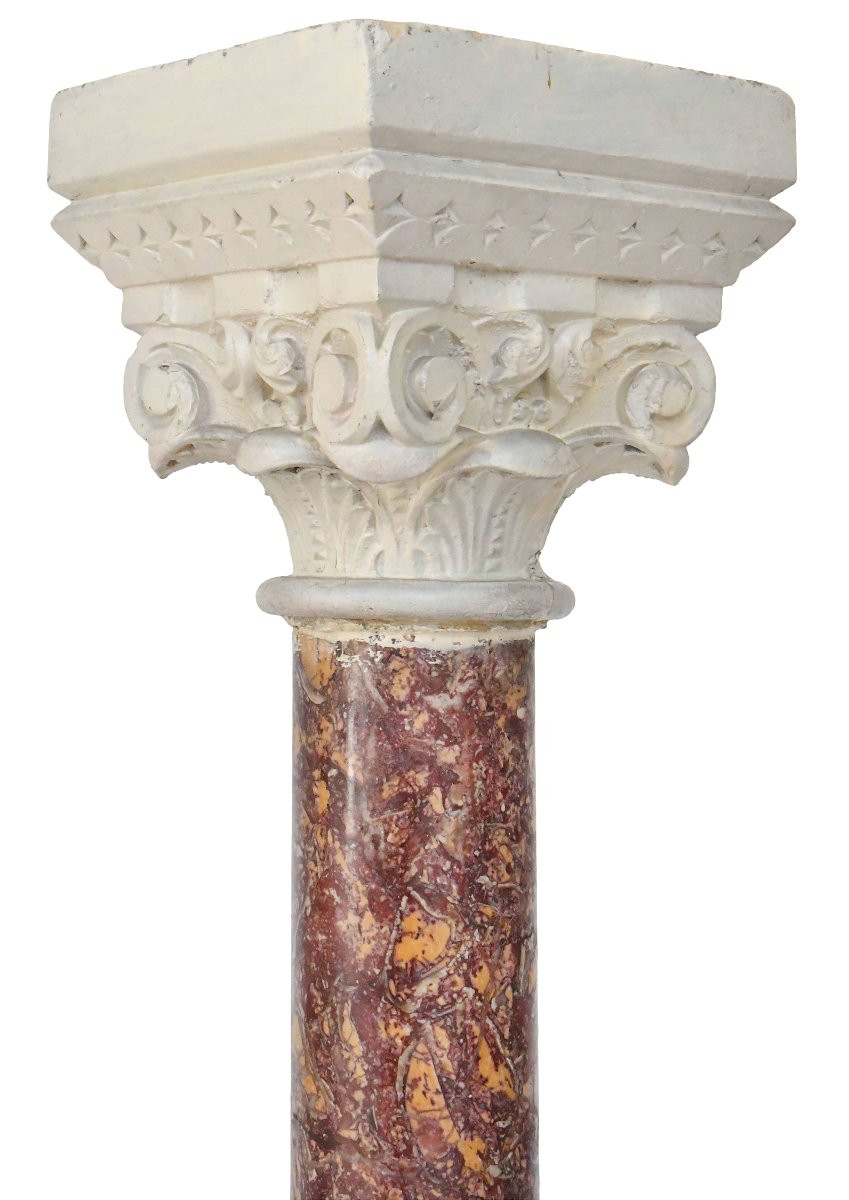 Pair Of Brocatelle Marble And Stone Columns With Corinthian Capitals-photo-2