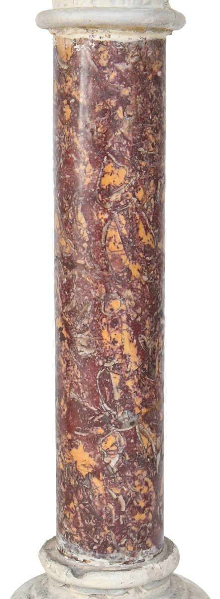 Pair Of Brocatelle Marble And Stone Columns With Corinthian Capitals-photo-1