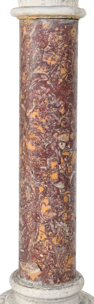 Pair Of Brocatelle Marble And Stone Columns With Corinthian Capitals-photo-2