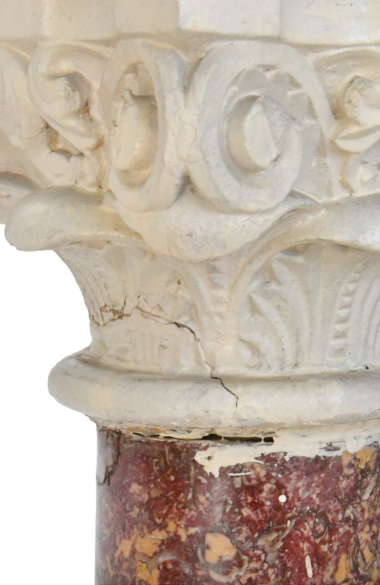 Pair Of Brocatelle Marble And Stone Columns With Corinthian Capitals-photo-7