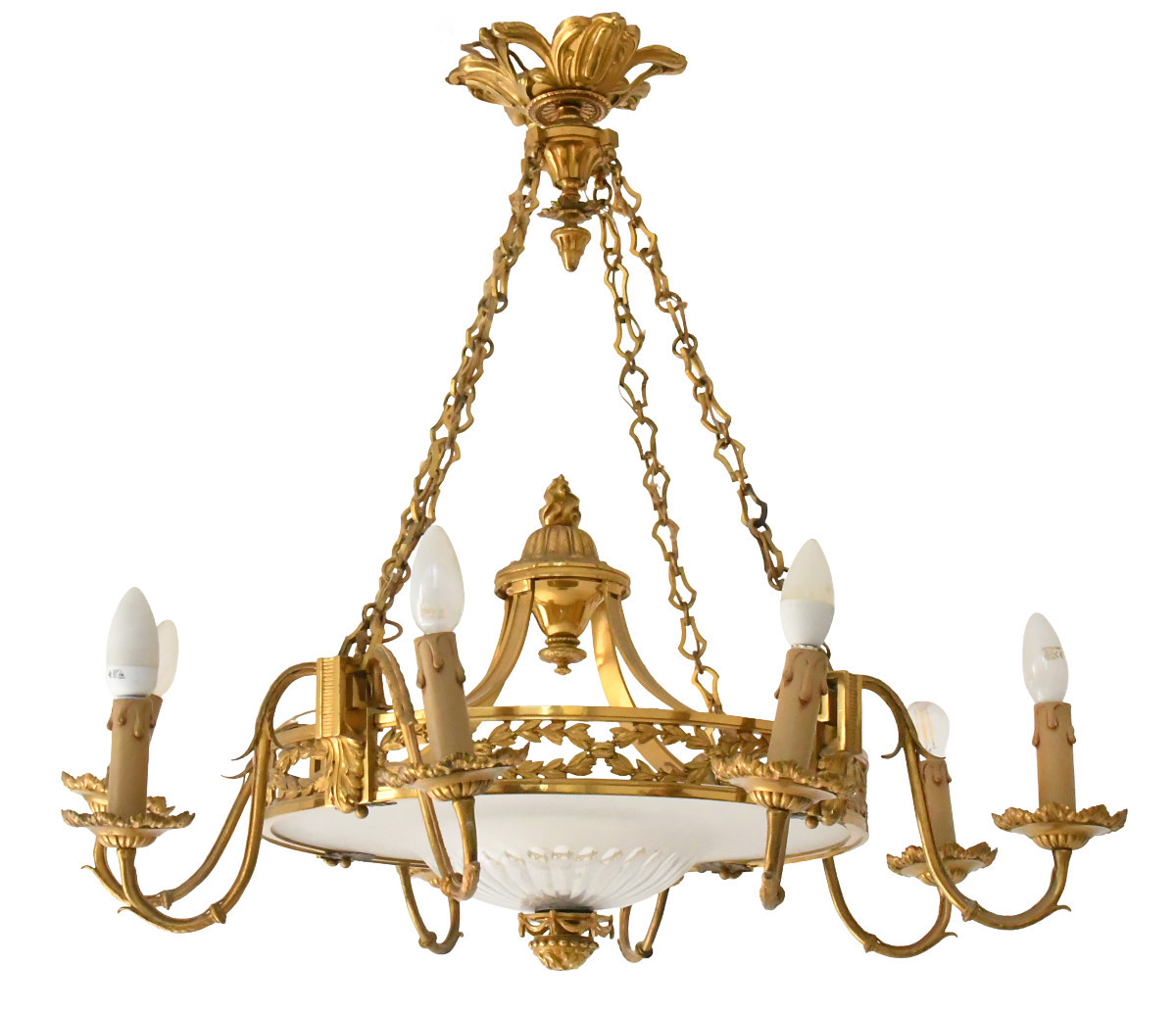 Louis XVI Style Chandelier In Gilt Bronze And Glass With Eight Lights