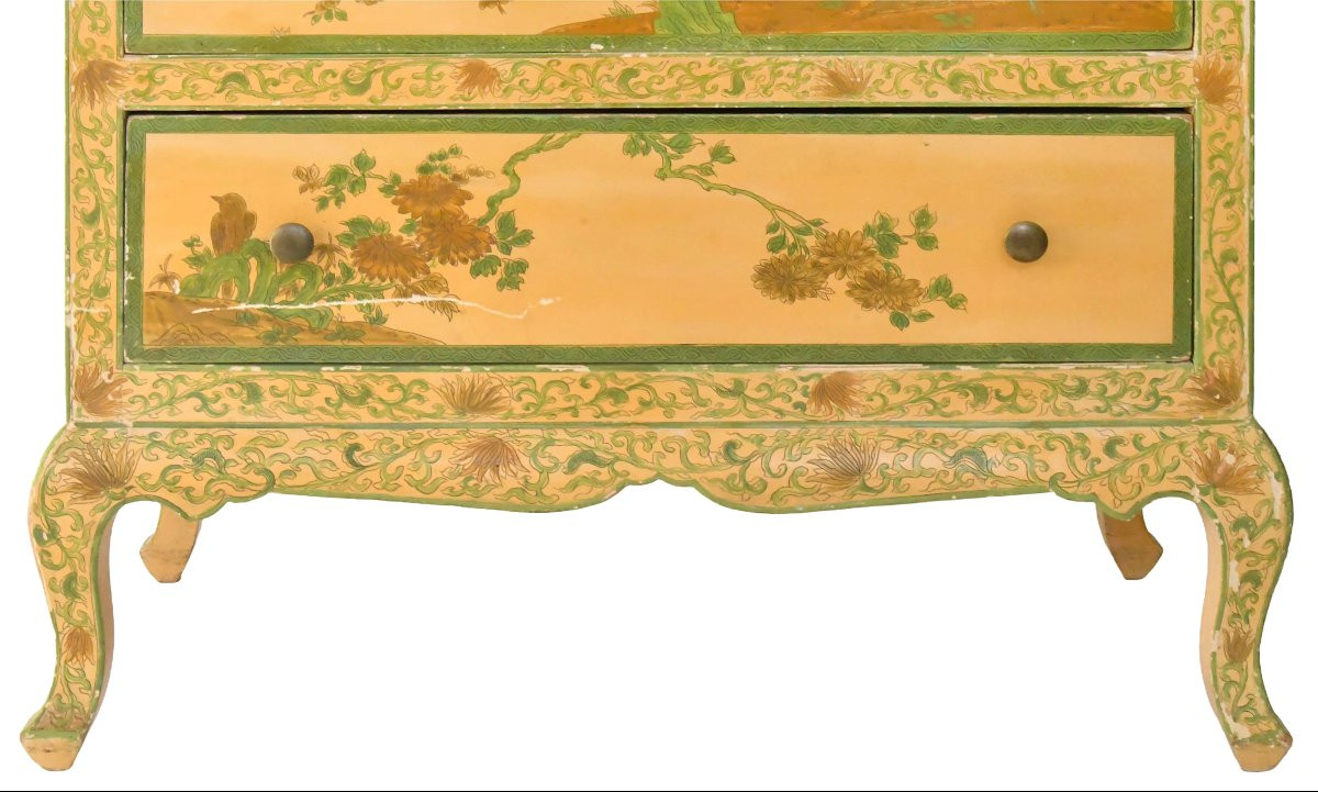 Chiffonnier en bois peint de motifs florale et d'oiseaux de style chinoisant-photo-4