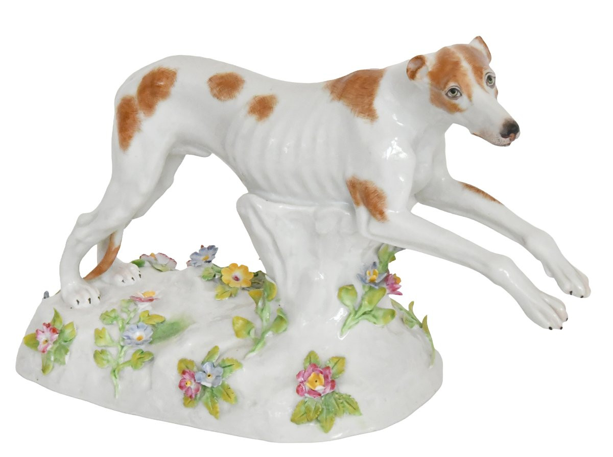 Paire de statuettes en porcelaine de Samson représentant deux lévrier anglais courant -photo-2