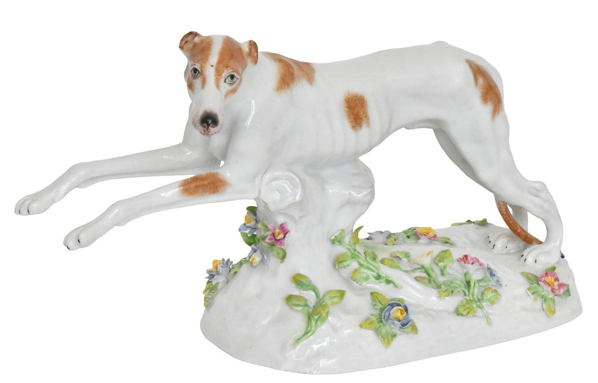 Paire de statuettes en porcelaine de Samson représentant deux lévrier anglais courant -photo-3