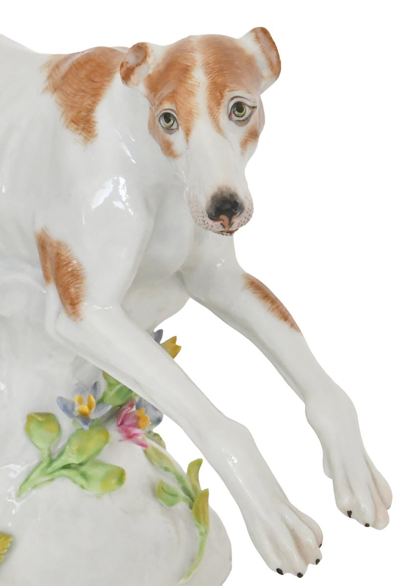 Paire de statuettes en porcelaine de Samson représentant deux lévrier anglais courant -photo-3