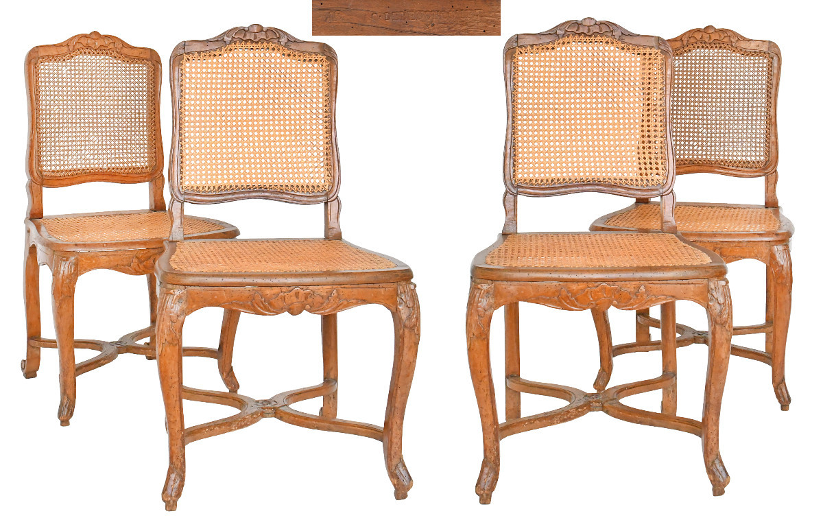 Suite Of 4 Louis XV Period Caned Chairs Stamped By Charles Delenoncourt