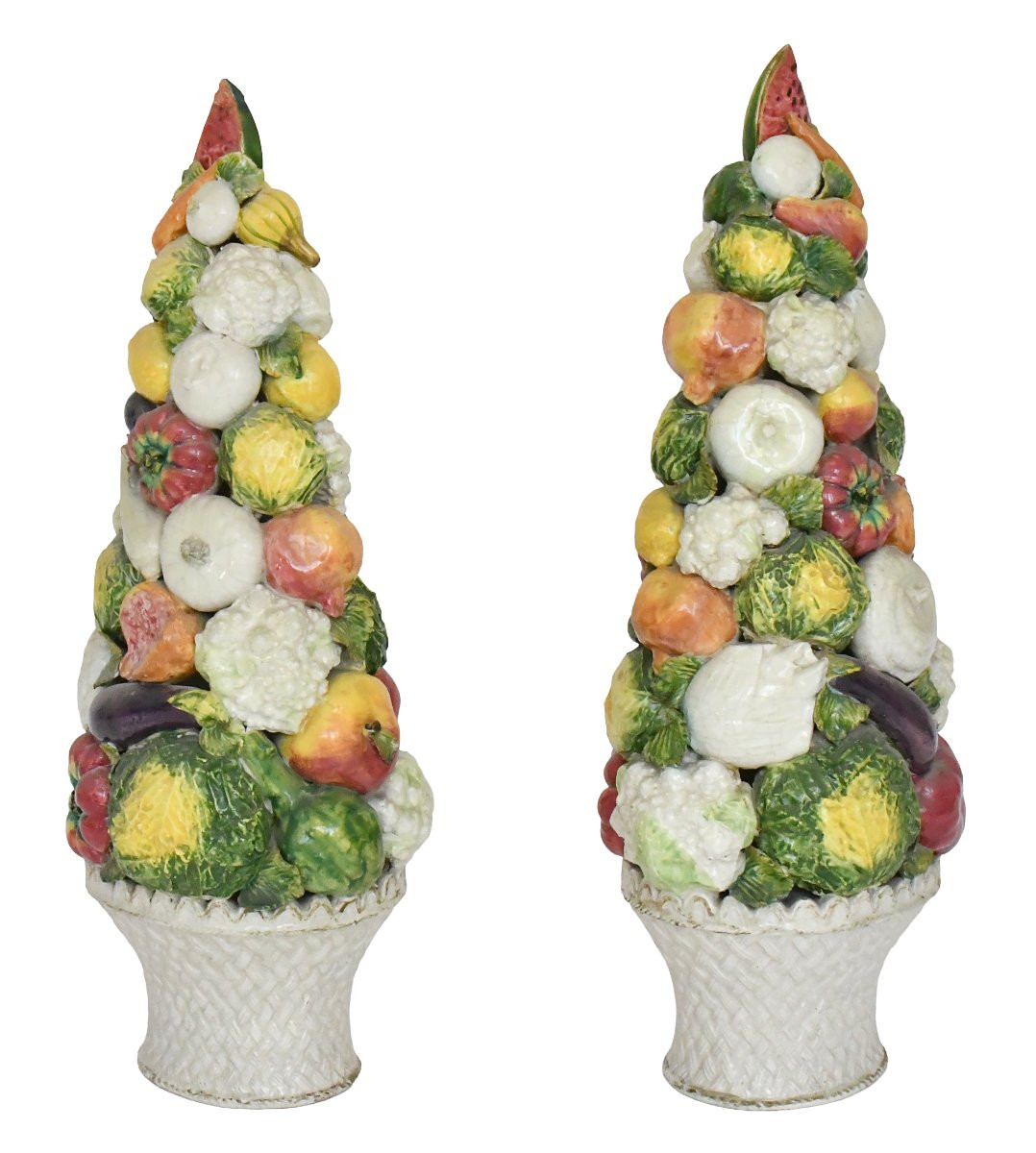Pair Of Large Italian Ceramic Fruit And Vegetable Baskets-photo-1