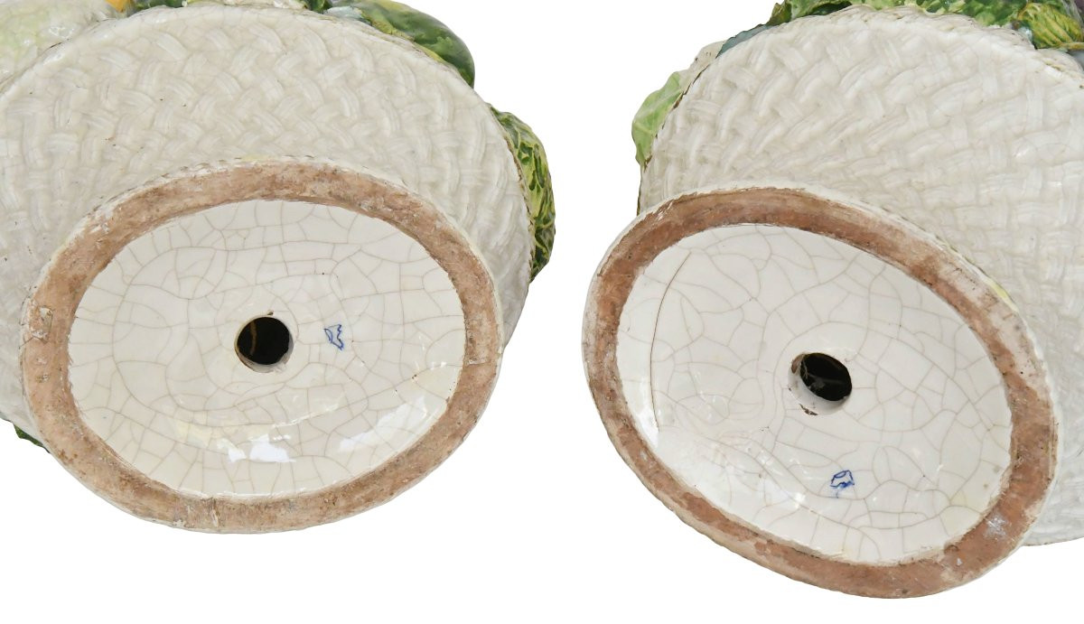 Pair Of Large Italian Ceramic Fruit And Vegetable Baskets-photo-7