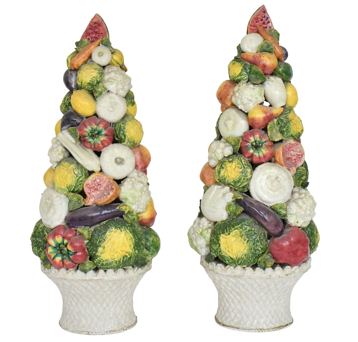 Pair Of Large Italian Ceramic Fruit And Vegetable Baskets
