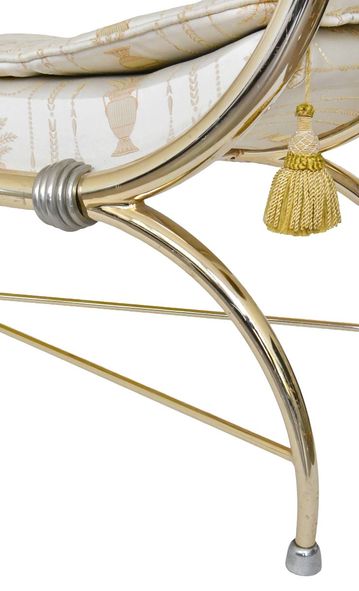 Empire-style Bench In Gilded Brass And Fabric-photo-4