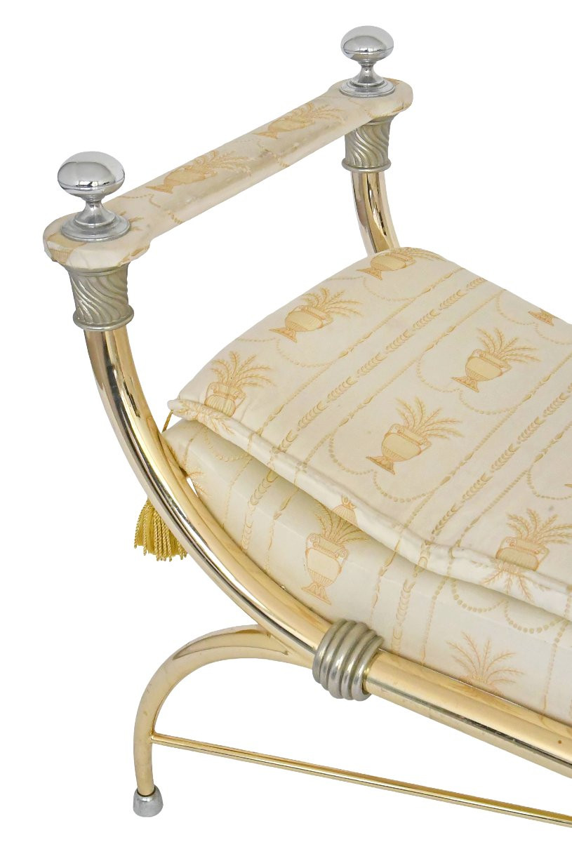 Empire-style Bench In Gilded Brass And Fabric-photo-1