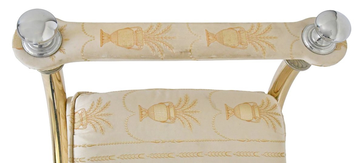 Empire-style Bench In Gilded Brass And Fabric-photo-4