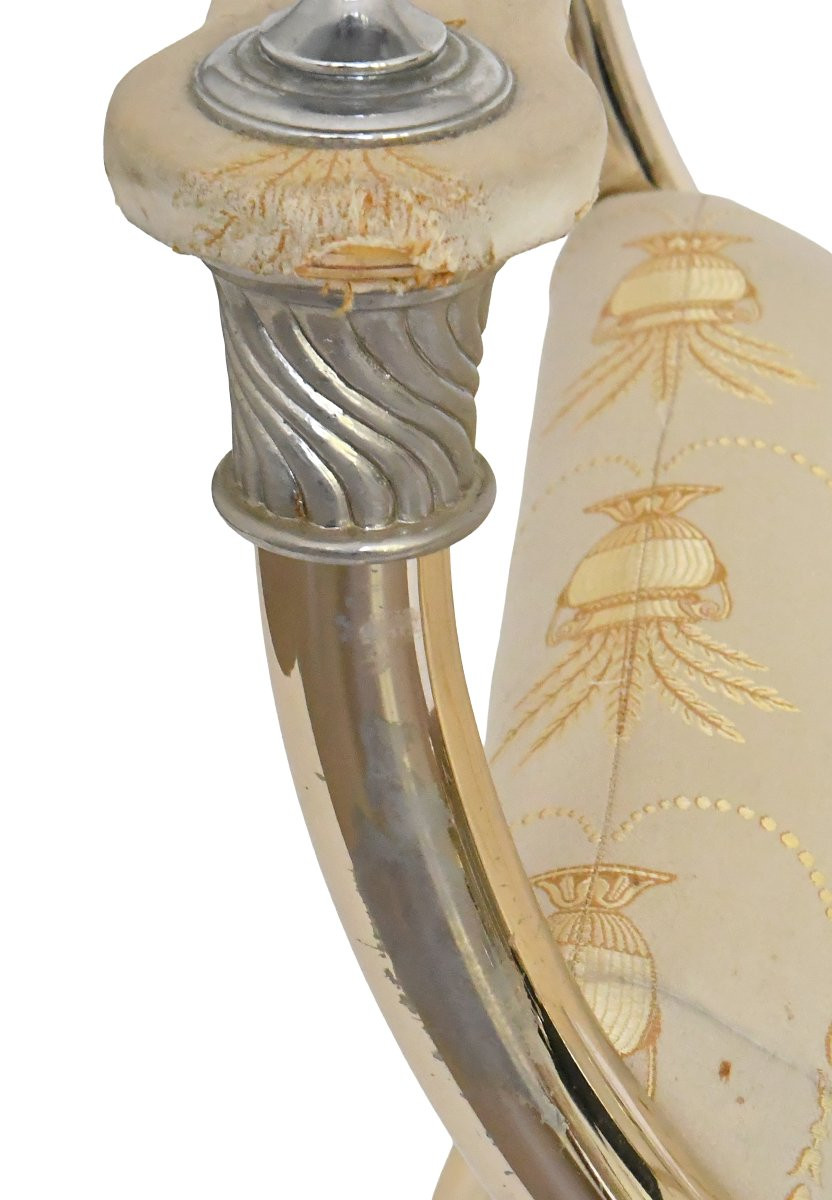 Empire-style Bench In Gilded Brass And Fabric-photo-8