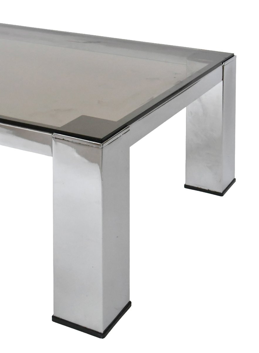 Modernist Coffee Table In Chromed Steel And Smoked Glass Attributed To Vittorio Introini For Saporiti-photo-2