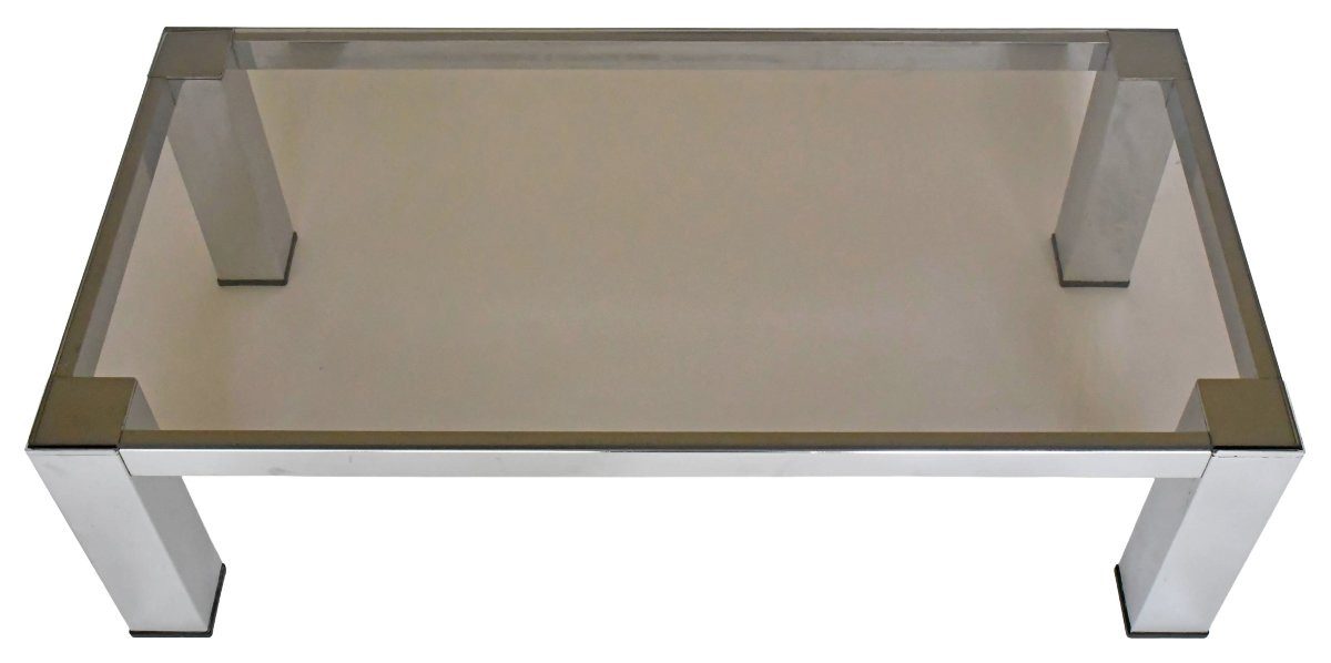 Modernist Coffee Table In Chromed Steel And Smoked Glass Attributed To Vittorio Introini For Saporiti-photo-4