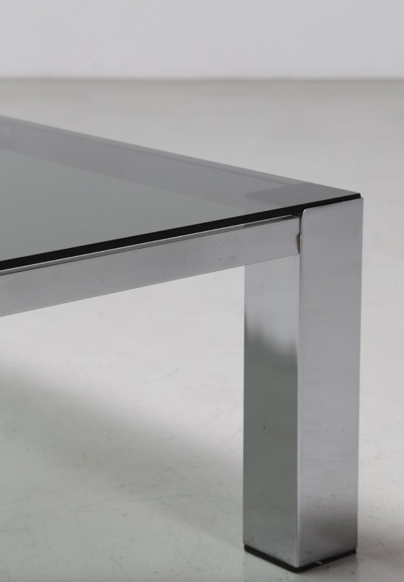 Modernist Coffee Table In Chromed Steel And Smoked Glass Attributed To Vittorio Introini For Saporiti-photo-3