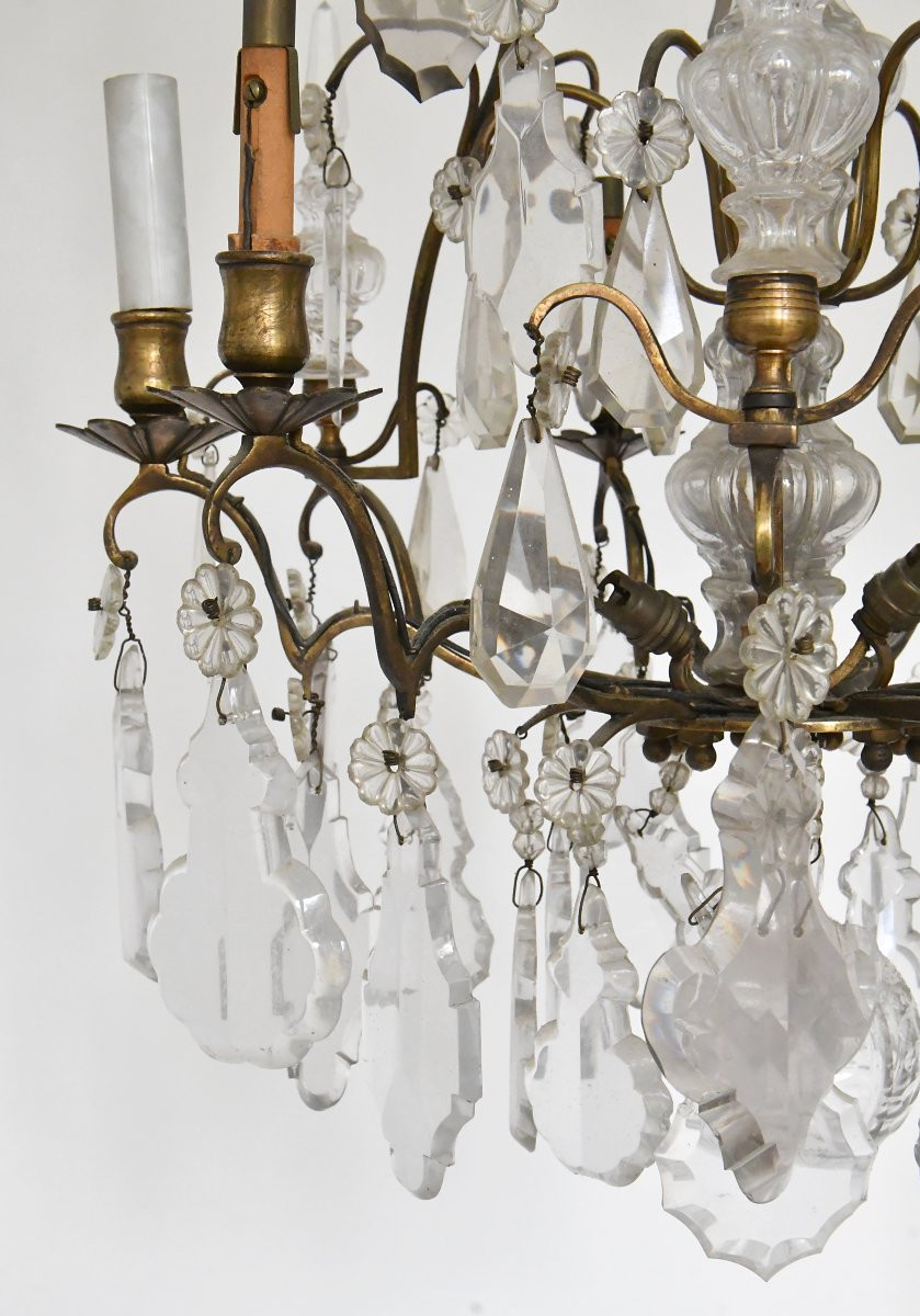 Lustre cage à six lumières à pendeloques de style Louis XV -photo-3