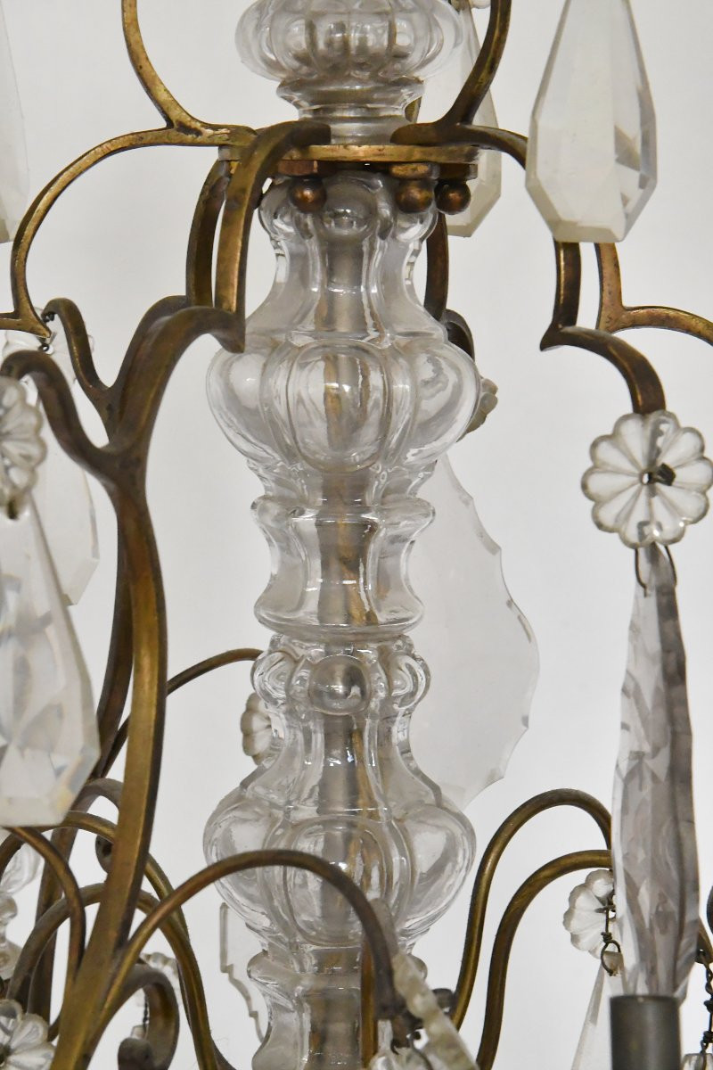 Lustre cage à six lumières à pendeloques de style Louis XV -photo-1